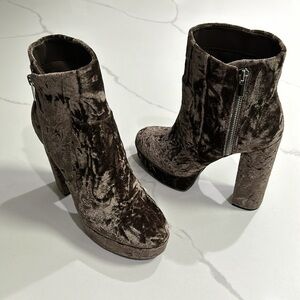 Velvet Platform Block Heel  Booties